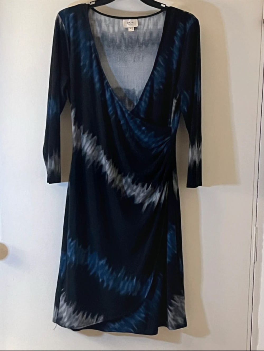 Tie-Dye Navy Wrap-Style Long Sleeve Dress